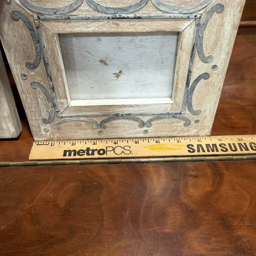 Antique Looking White Washed Hanging Wooden And Metal Frames Possibly Handmade